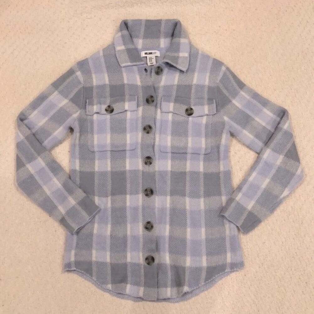 William Rast Blue Lavender White and Gray Plaid Shacket Women Size XS